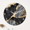 39.37inch/39.37inch-like (12.0-16.0inch) Large Modern Marble Wall Clock - Black Golden Veining Marble, Golden Hands, Movement (Battery, Hands-On) - Large Round Tempered Glass Face for Living Room, -