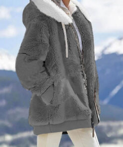Women'S Plush Insulated Hooded Jacket- Fashionable Winter Outerwear, Solid Color, Loose Fit, Machine Washable, Perfect for Autumn and Winter