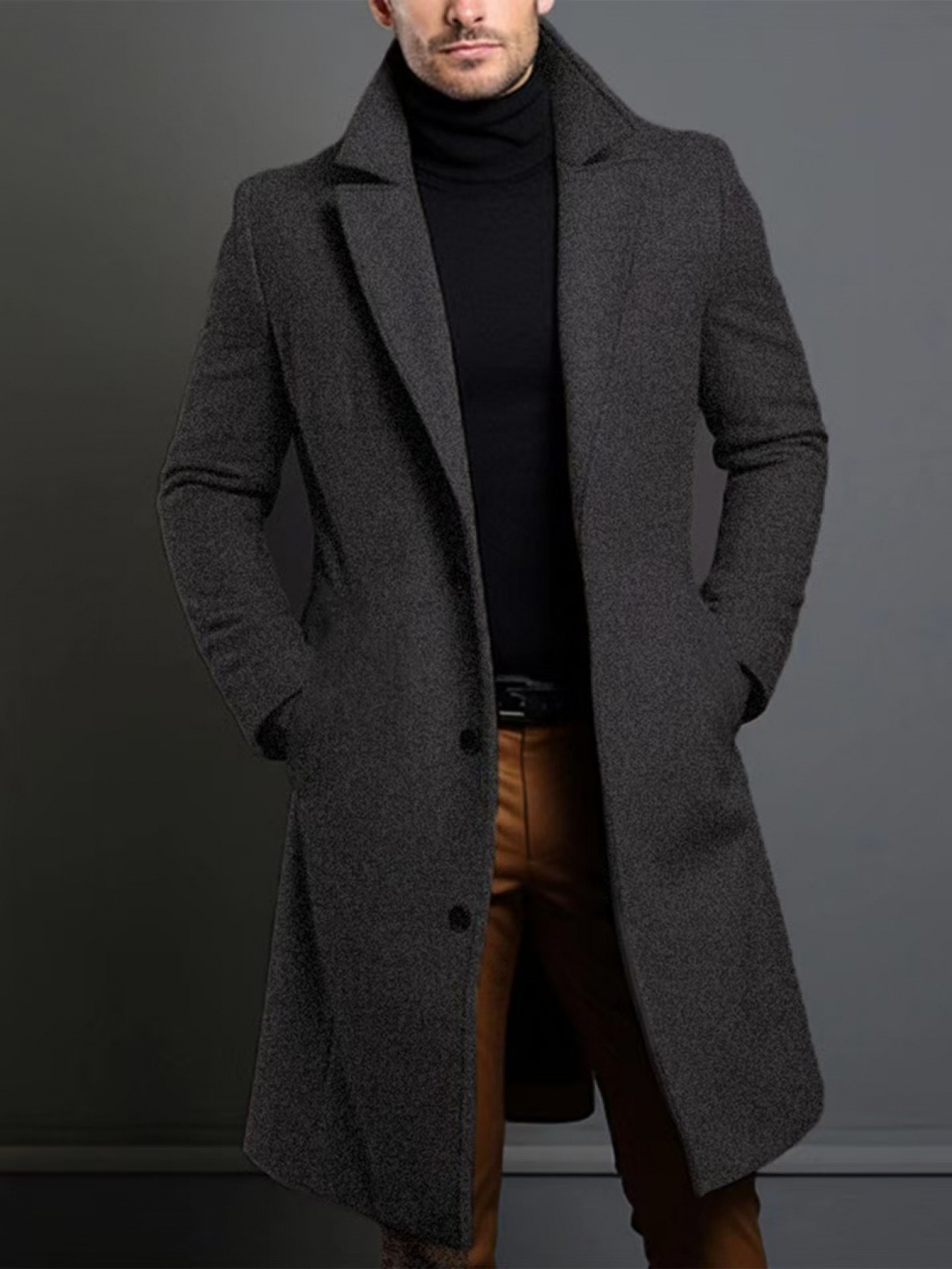 Men's British Coat Jacket - Collar, Single-Breasted Button Front, -like Pocket - Winter Warmth, Casual & Formal (Weddings, Business, Daily Wear) - Hand Washable (No Dry Clean)