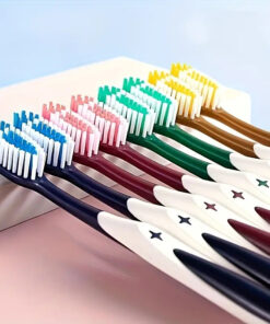 6-Pack Adult Hard Bristle Toothbrushes with High-Density Nylon Bristles - Individually Wrapped Travel Size, Color-Coded (Blue/Purple/Red/Brown/White/Golden), Heavy-Duty Plaque & Tartar Control Suitable for &, Oral Care Essentials