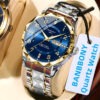 1 BANBONY Stainless Steel Quartz Watch - Blue & Golden Luxury Dial, IPX7 Waterproof, Date/Day Display, Elegant Watch for Men & Women - Ideal Birthday, Anniversary, Party Gift, Casual Wear, Stylish Wristwatch, Durable Wristwatch, Multifunctional Timepiece, Fashion Enthusiasts