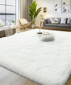 White Fluffy Rugs for Living Room, Soft Large White Shag Area Mat for Bedroom, Non-Slip Fuzzy Plush Rugs for Home Decor, Cozy Modern Indoor Shaggy Floor Big