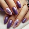 48pcs Purple Blossom Press-On Nails Set with Pink & Lavender Glossy Short Square Fake Nails Tips, Floral & White Tips + Jelly Glue & Nail File Kit - Easy Application for Women, Wedding, Party, Daily Wear (No Nails)