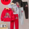 Two-Piece Set (Randomly Send One Set) - New Autumn/Winter Cute Pattern Print Fleece-Lined Hooded Sweatshirt And Sports Pants, for Outdoor