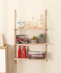 Alternative view of Wooden Floating Shelves for Wall Plant Flower Wood Swing Hanging Rope Storage Home Living Room Decor 1/2/3-tier