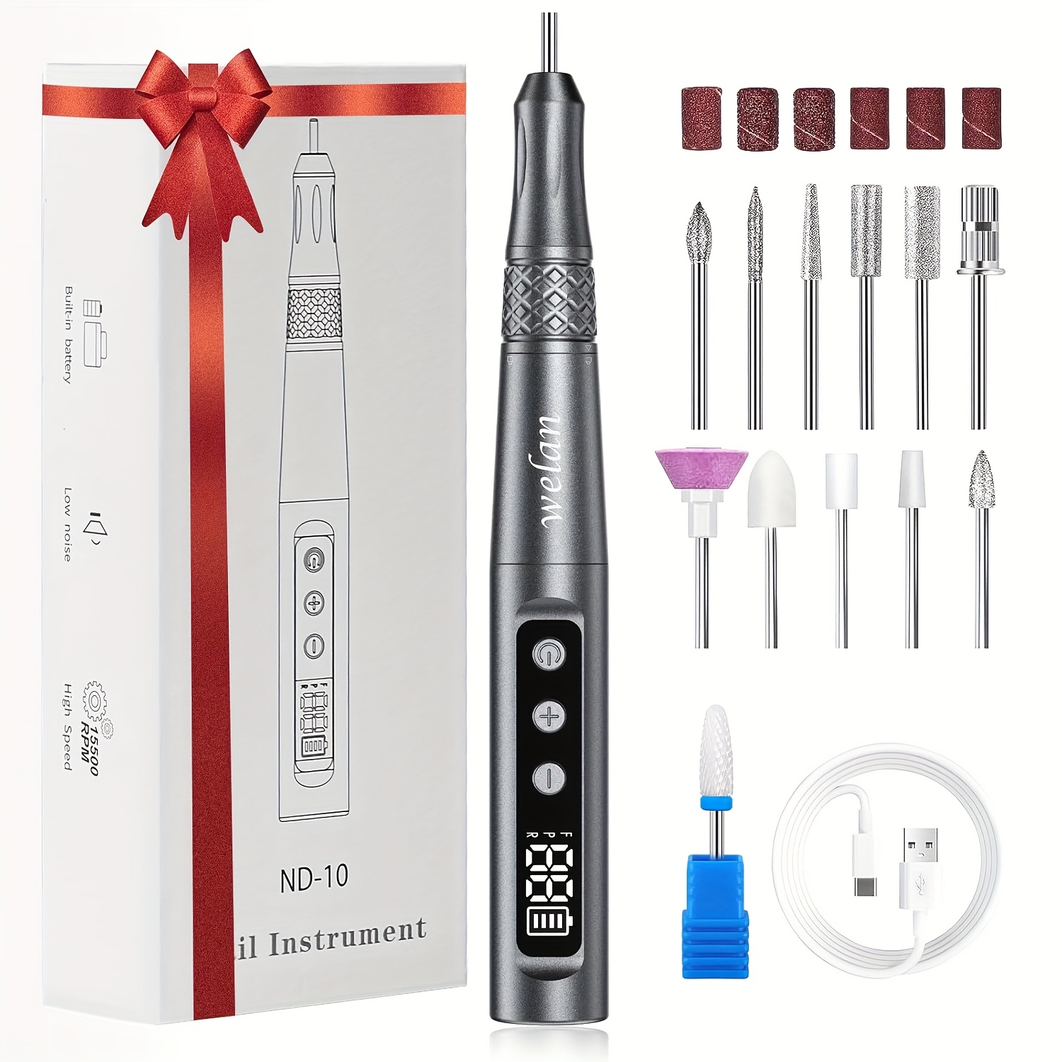 35000 RPM Professional Cordless Nail Drill Set, Rechargeable 4V-12V Salon Manicure Tool With USB Charging, Lithium Battery, Formaldehyde-free - Home Beauty Equipment Color Gray