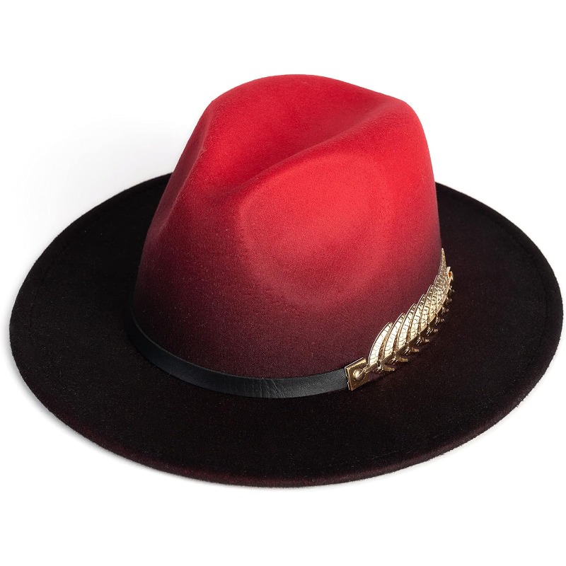 Gossifan Ladies' Wide-Brimmed Fedora Hat in Gradient Colors with a Belt Buckle