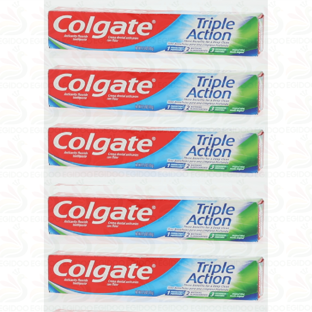 5 PACK Colgate Triple Action Fluoride Toothpaste, Original Mint, 2.5 Oz (70g)