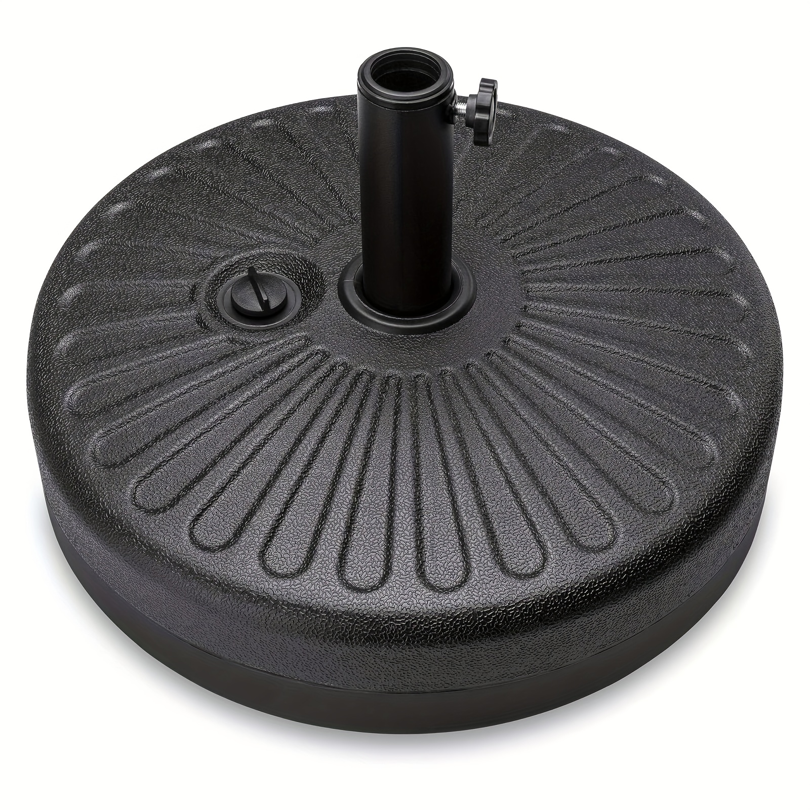 Heavy-Duty Round Umbrella Base with Non-Slip Base - Extra Wide Stable Base, Compatible with Square/Rectangle Umbrellas - for Patio, Poolside, Garden, Commercial Use - Windproof Stability - Easy Assembly - Black - Ideal for Large Umbrellas - 50 Lbs Water & Sand Filled Weight - Durable Plastic Construction - Spacious Dome-Shaped Base for Stability - Ideal for Market Umbrellas