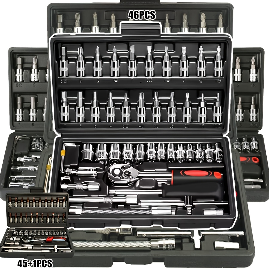 Heavy-Duty 1/4-Inch Drive Socket Set with Quick-Release Ratchet, Screwdriver Kit & Extension - -Socket Storage Case Included - Durable Construction for Professional Mechanics & DIY - Compatible for Automobiles, Trucks