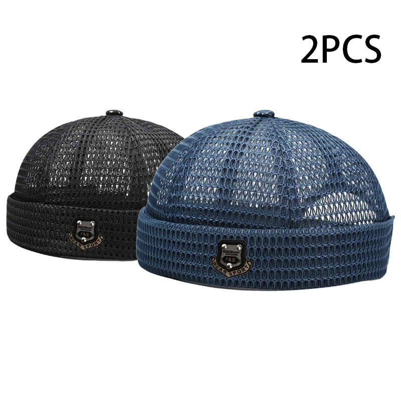 Summer Two-Piece Set New Large Mesh Breathable Brimless Melon Skin Hat Adjustable Hip-Hop Men'S And Women'S Yuppie Landlord Tang Hat Outdoor Sports And Leisure Hat Hiking And Cycling Sun Hat