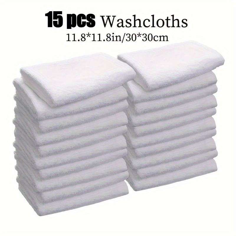 Set of 15 Small White Square Towels Measuring 11.81X11.81 inch, Versatile Rectangular Fabric Towels That Are Durable And Ideal for Home, Hotel, Camping, And Bathroom Needs! Perfect for Hotel Supplies, Household Cleaning, And Functional Decor