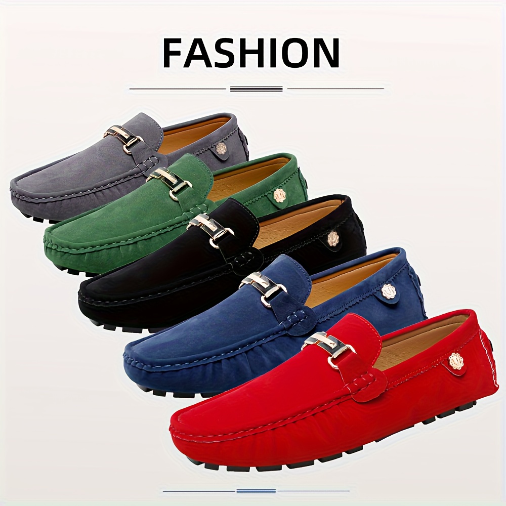 Loafers with Buckle Decoration | Slip-On Driving Shoes, Flat Boat Shoes, Comfortable Soft Sole Non-Slip Solid Color Shoes, Upper and Sole, Round Toe, All-Season, Perfect for Male