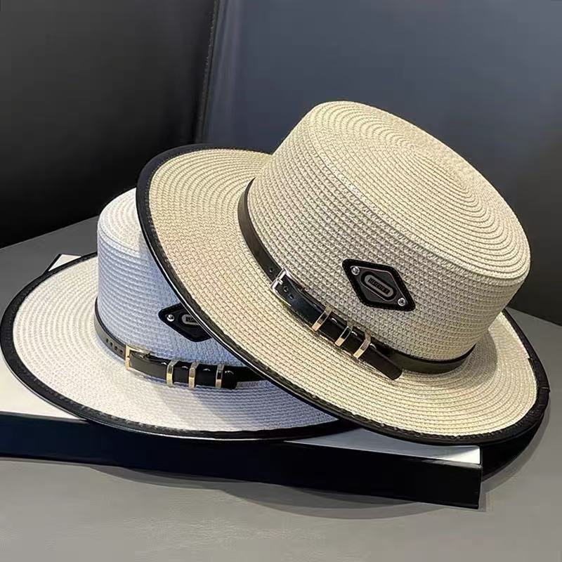 Flat-top Straw Hat for Women, New Summer Style, British Style, Beach Vacation, Sand Sunshade and Straw Hat