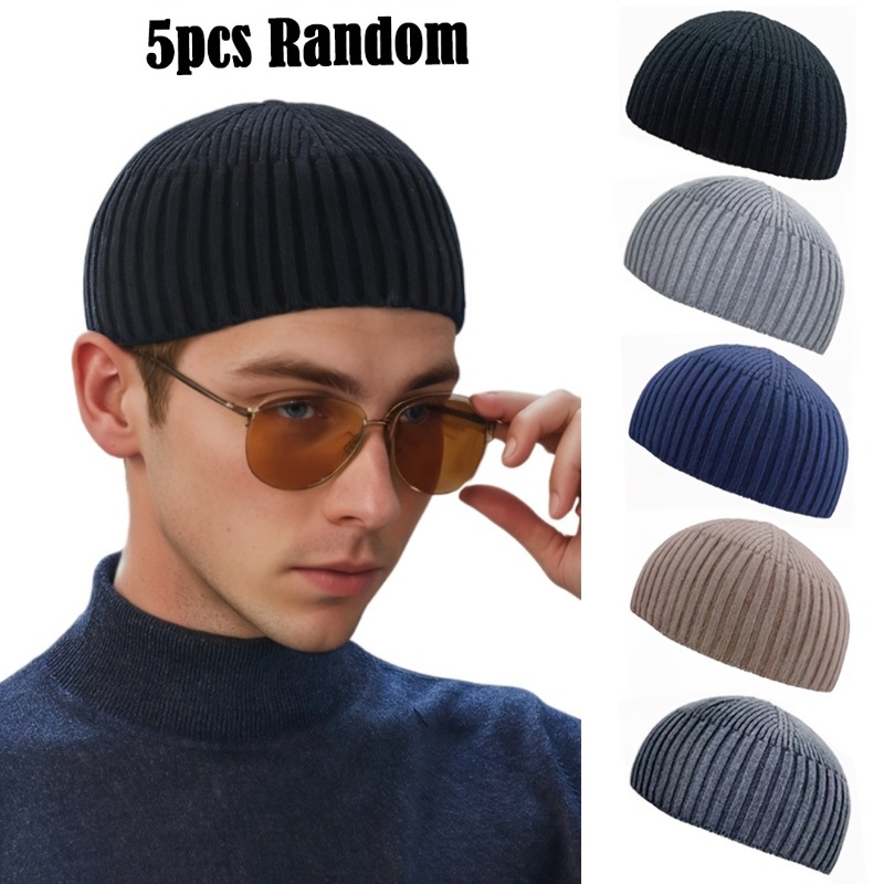 5 short cuffy hats - one size large elastic Muslim cuffy hat, Turkish cuffy hat, short melon rind for men and women, suitable for outdoor hiking, daily use.